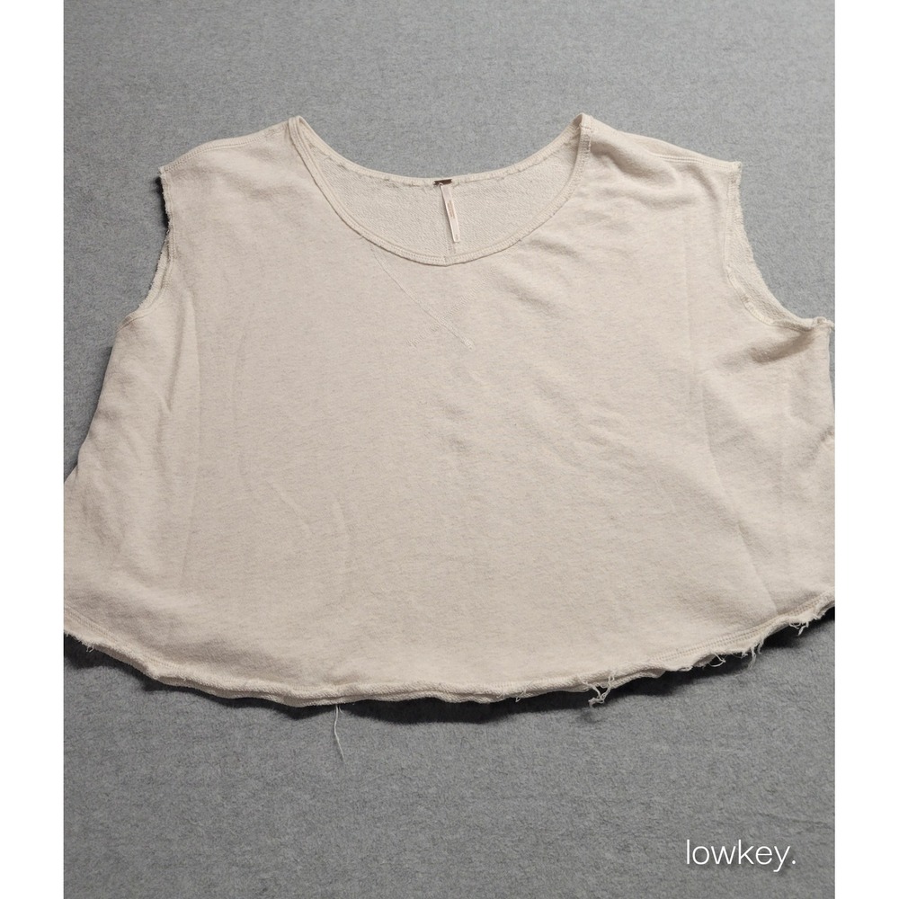 Free People Womens Sleeveless Sweatshirt Cropped Muscle Tee Oatmeal Cream Small